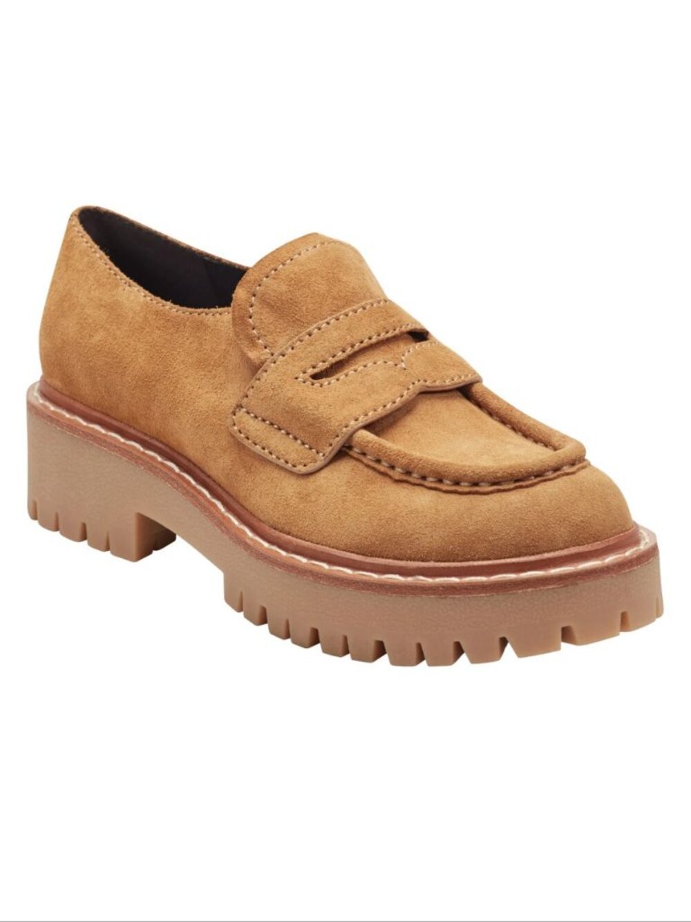 Marc Fisher LTD Norton Lug Sole Penny Loafers Size 8.5 Tan Suede Leather NEW